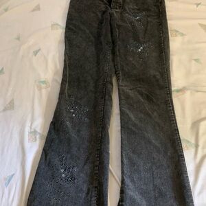 Women's Black Corduroy Embroidered Jeans
